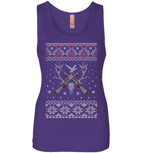 Hunting Ugly Christmas Sweater - Shooting Ladies Tank Top - Purple