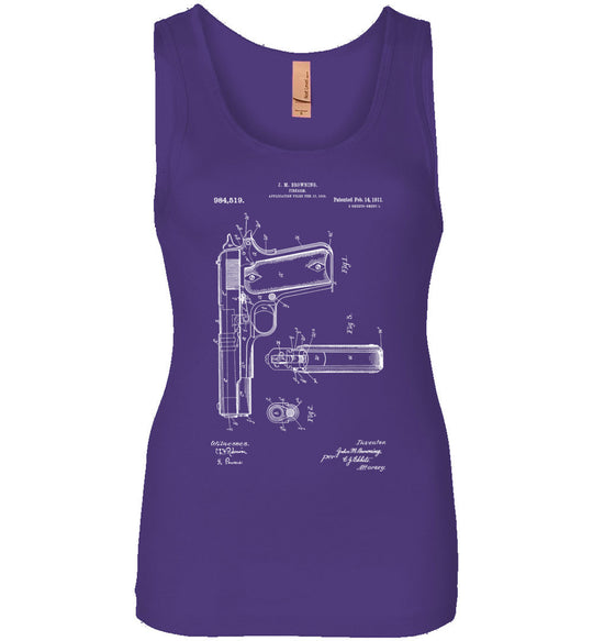 Colt Browning 1911 Handgun Patent Women's Tank Top - Purple