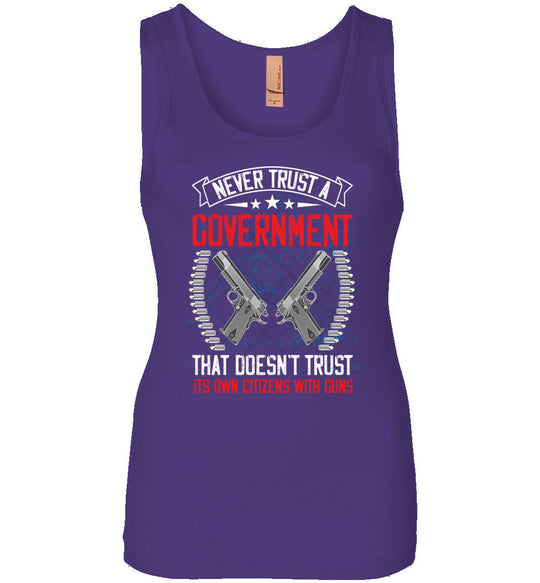 Never Trust a Government That Doesn't Trust It's Own Citizens With Guns - Women's Clothing - Purple Tank Top
