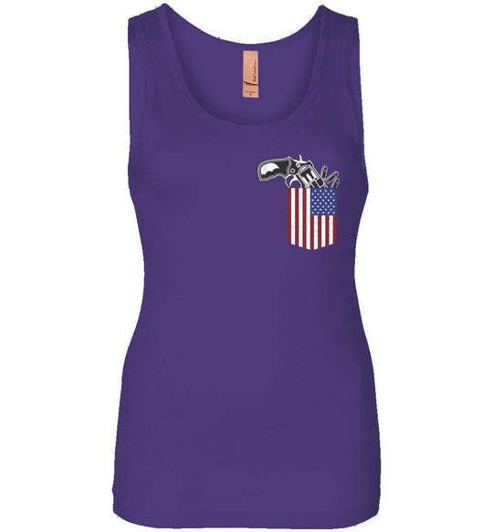 Gun in the Pocket, USA Flag-2nd Amendment Women's Tank Top-Purple