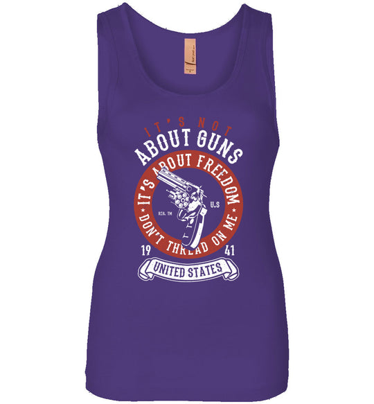 It's Not About Guns, It's About Freedom. Don't Thread on Me - Purple Women's Tank Top