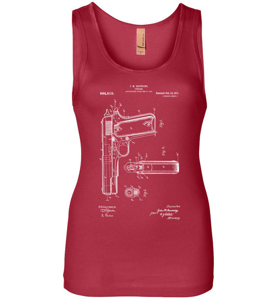 Colt Browning 1911 Handgun Patent Women's Tank Top - Red