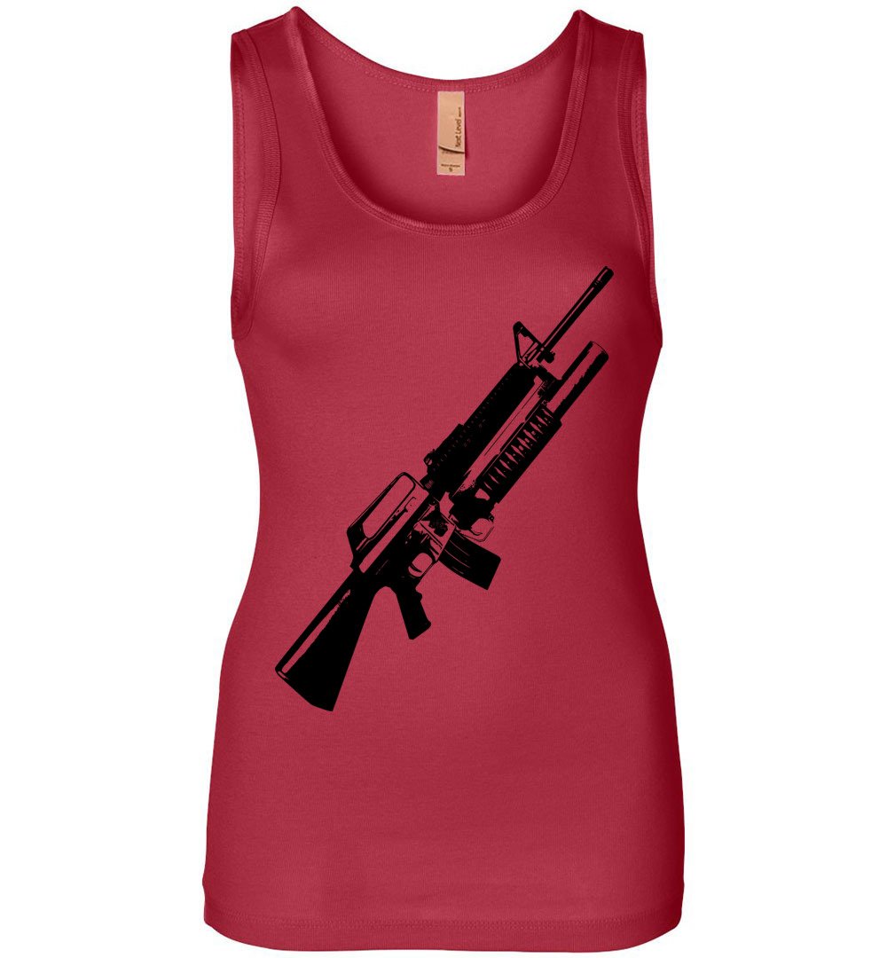 M16A2 Rifles with M203 Grenade Launcher - Pro Gun Tactical Ladies Tank Top - Red