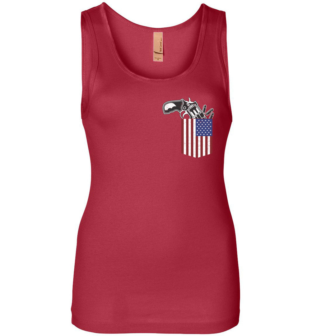 Gun in the Pocket, USA Flag-2nd Amendment Women's Tank Top-Red