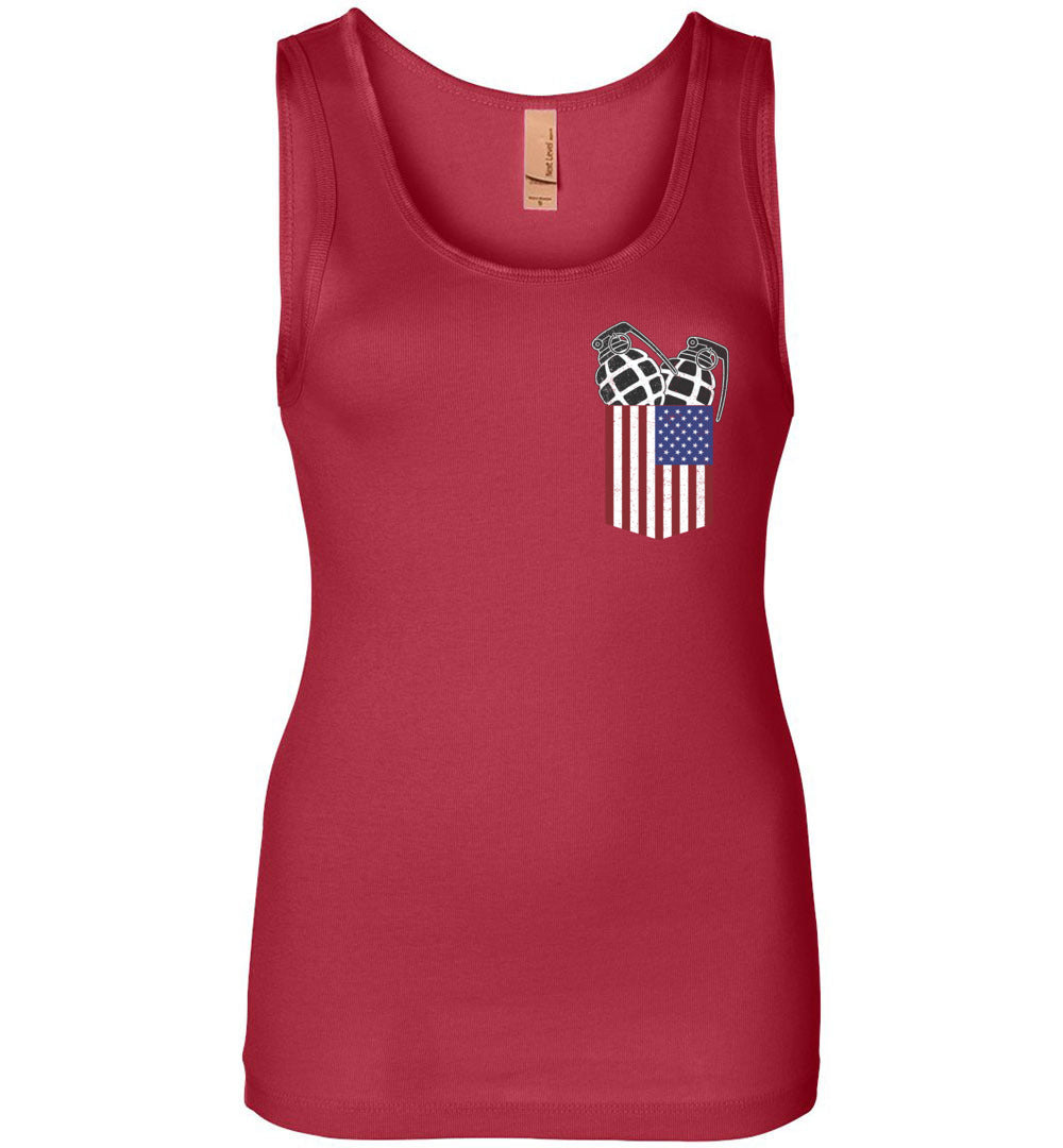Pocket With Grenades Women's 2nd Amendment Tank Top - Red
