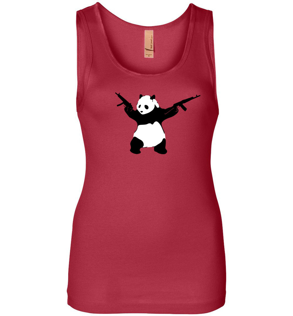 Banksy Style Panda with Guns - AK-47 Women's Tank Top - Red
