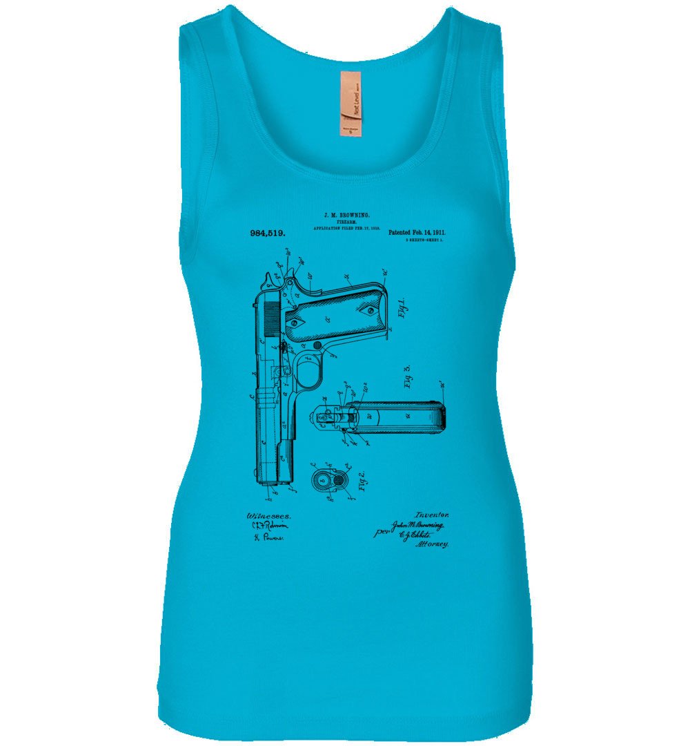 Colt Browning 1911 Handgun Patent Women's Tank Top - Turquoise