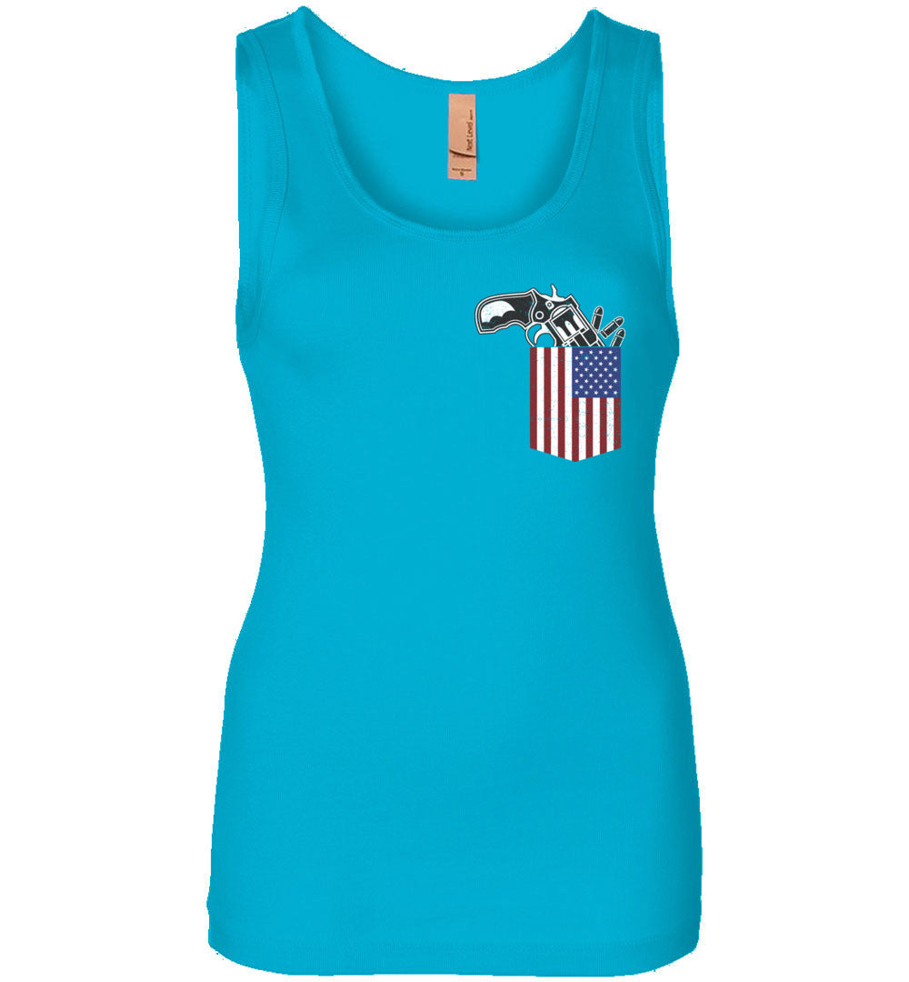 Gun in the Pocket, USA Flag-2nd Amendment Women's Tank Top-Turquoise