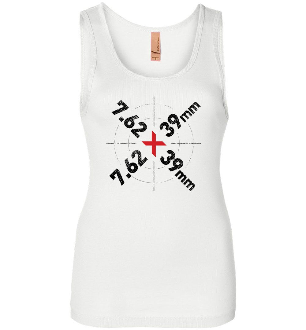 7.62 x 39mm Caliber Ammo AK-47 Tactical Gun Ladies Tank Top - White