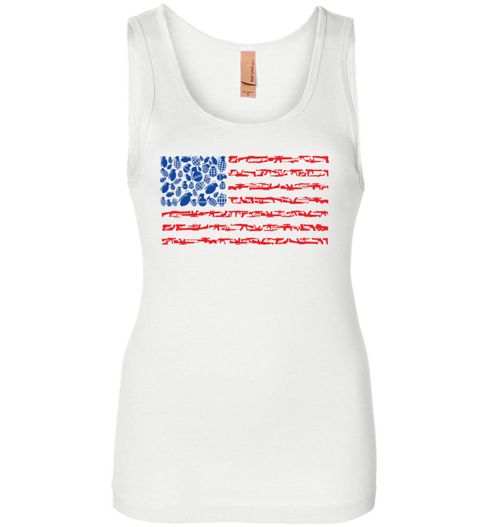 American Flag Made of Guns 2nd Amendment Women’s Tank Top - White