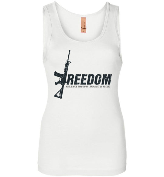 Freedom Has a Nice Ring to It. And a Bit of Recoil - Women's Pro Gun Clothing - White Top Tank