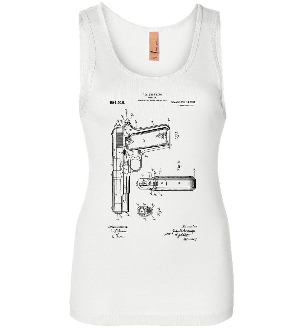 Colt Browning 1911 Handgun Patent Women's Tank Top - White