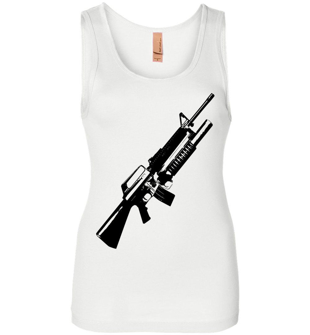 M16A2 Rifles with M203 Grenade Launcher - Pro Gun Tactical Ladies Tank Top - White