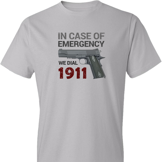 In Case of Emergency We Dial 1911 Pro Gun Men's T-Shirt - Silver
