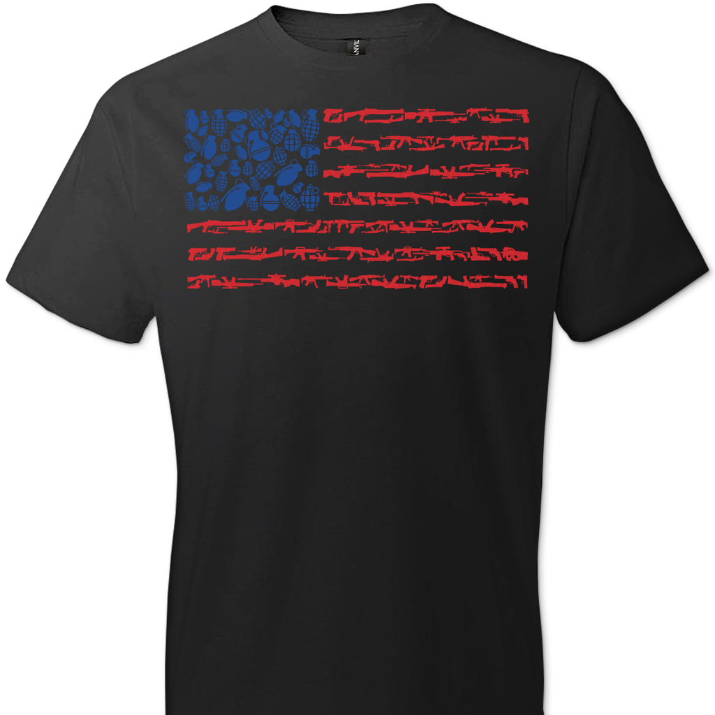 American flag shop shirt with guns