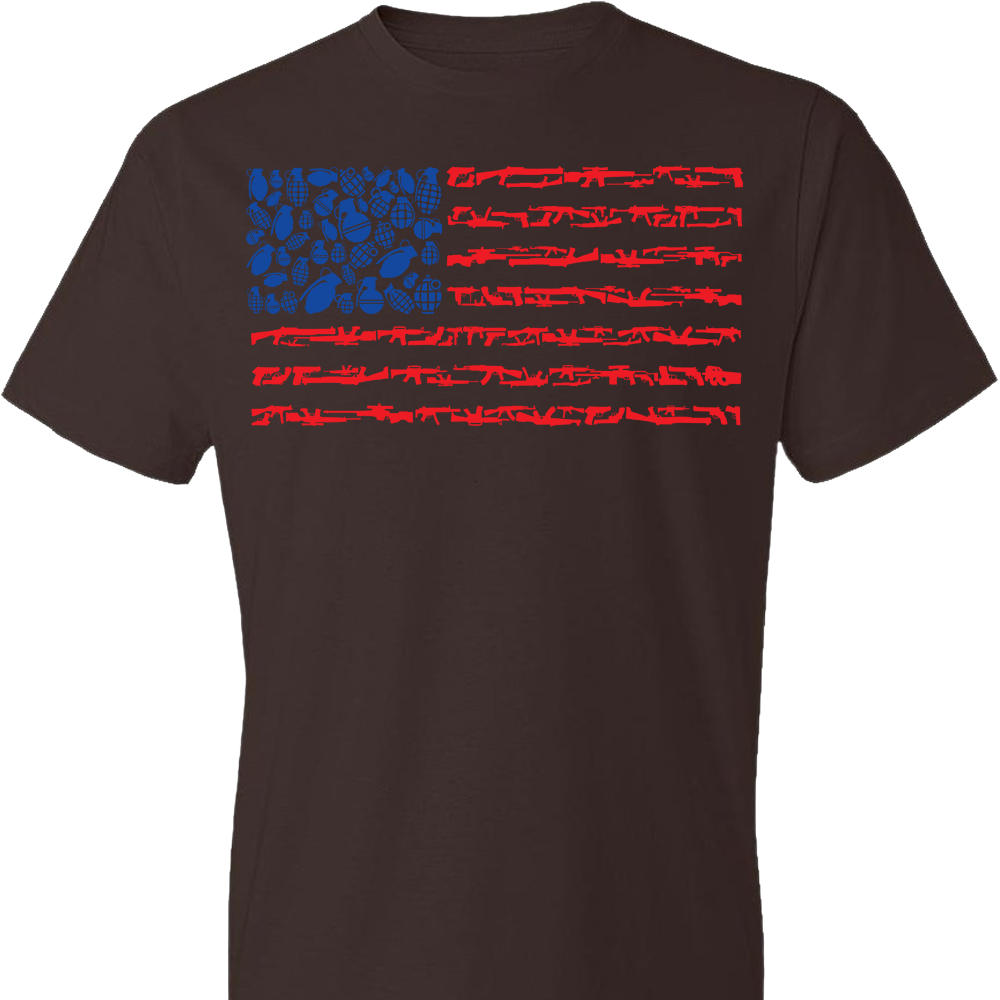 American Flag Made of Guns 2nd Amendment Men’s Tee - Dark Brown