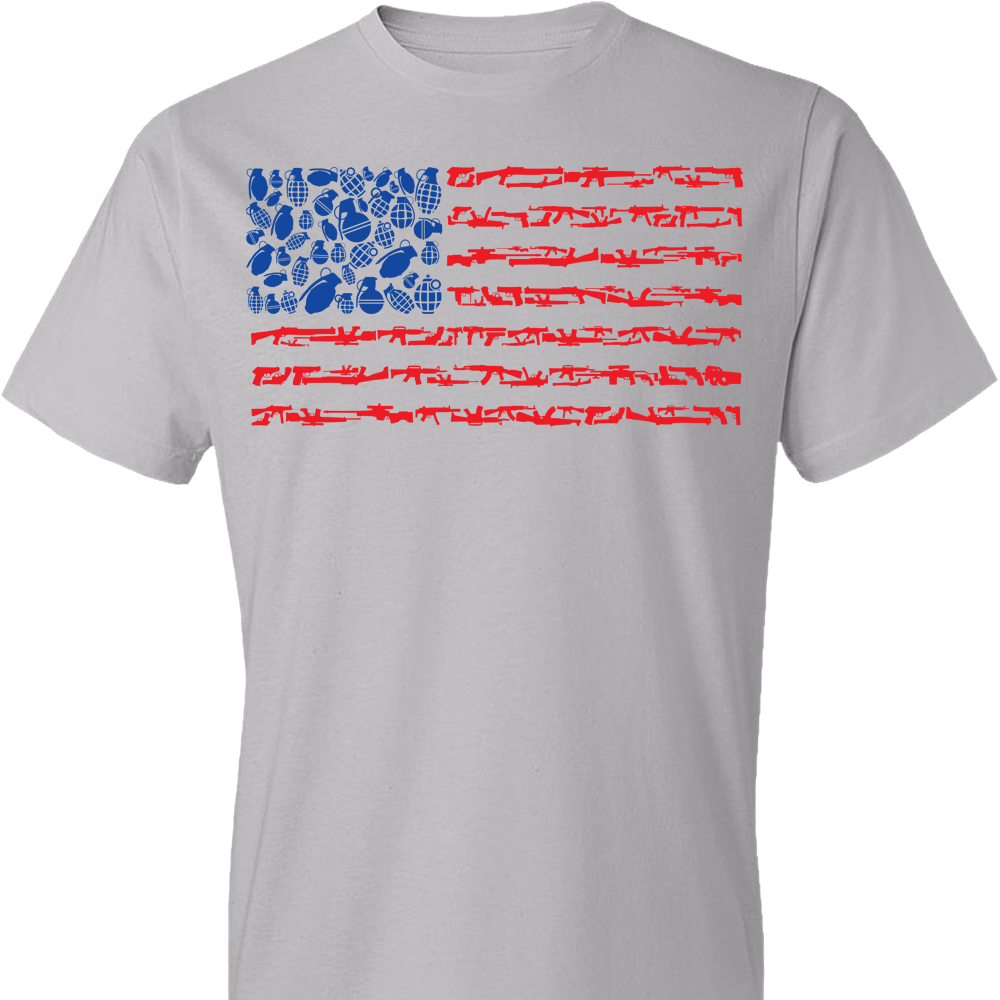 American Flag Made of Guns 2nd Amendment Men’s Tee - Silver