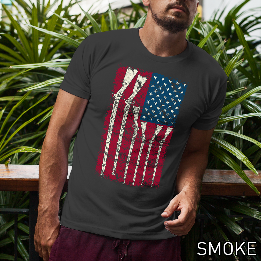 American Flag with Guns - 2nd Amendment Men's T Shirts - Dark Grey