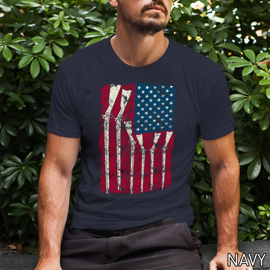 American Flag with Guns - 2nd Amendment Men's T Shirts - Navy