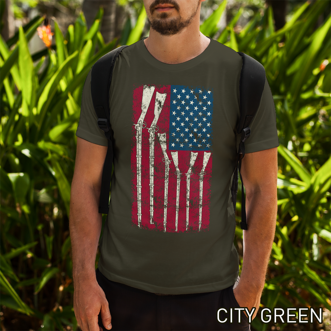 American Flag with Guns - 2nd Amendment Men's T Shirts - City Green