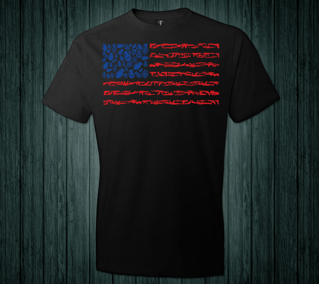 American Flag Made of Guns Silhouettes T-Shirt