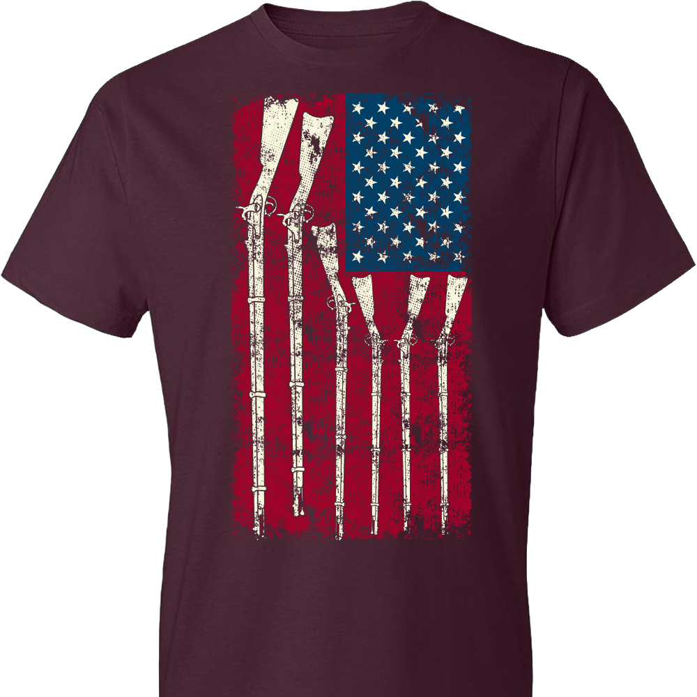 American Flag with Guns - 2nd Amendment Men's T Shirts - Maroon