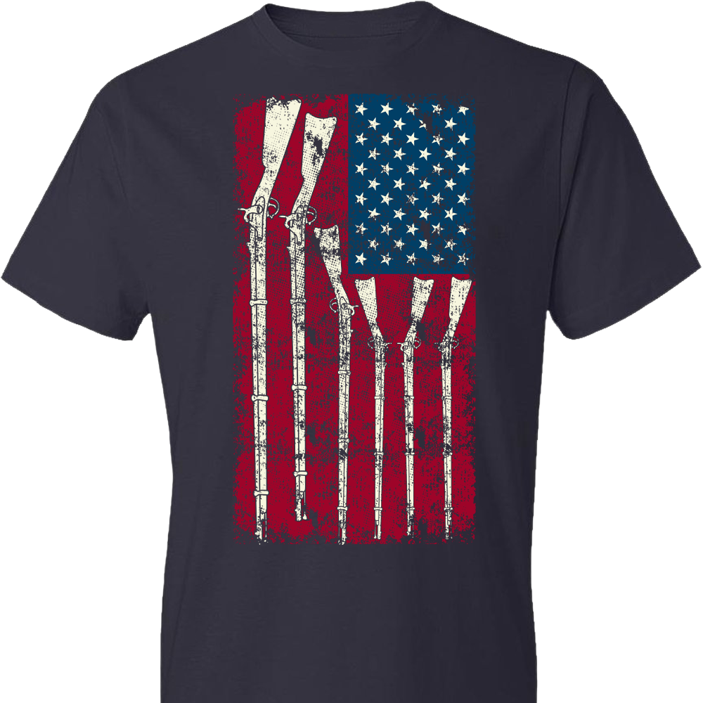 American Flag with Guns - 2nd Amendment Men's T Shirts - Navy