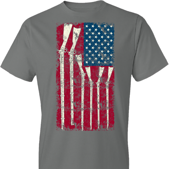 American Flag with Guns - 2nd Amendment Men's T Shirts - Grey