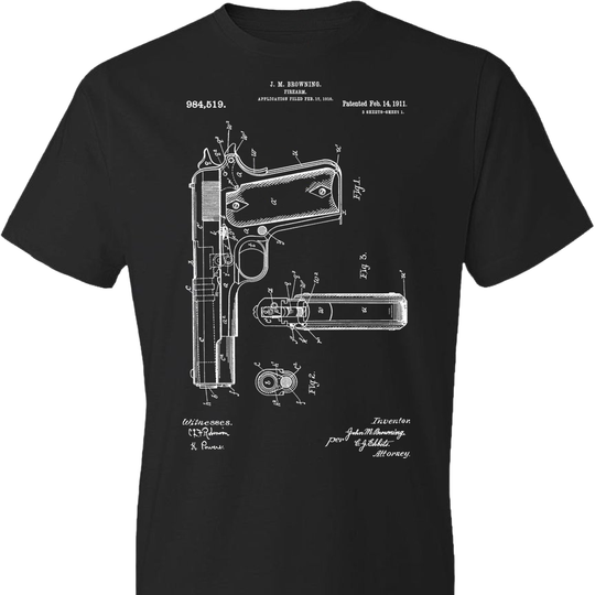 Colt Browning 1911 Handgun Patent Men's Tshirt - Black