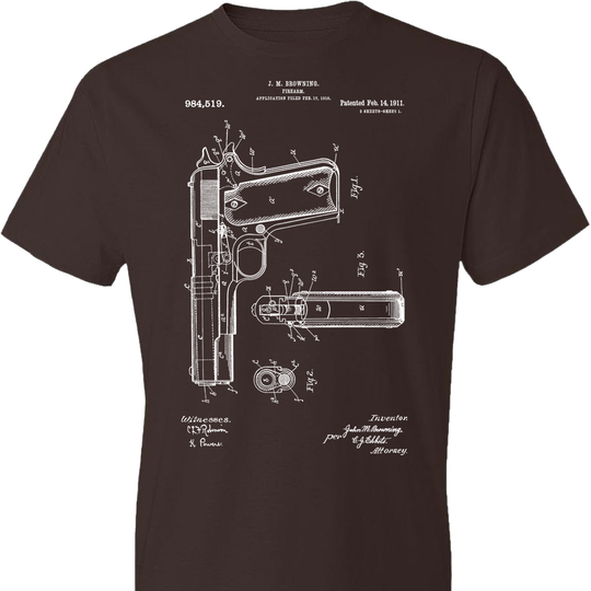 Colt Browning 1911 Handgun Patent Men's Tshirt - Chocolate