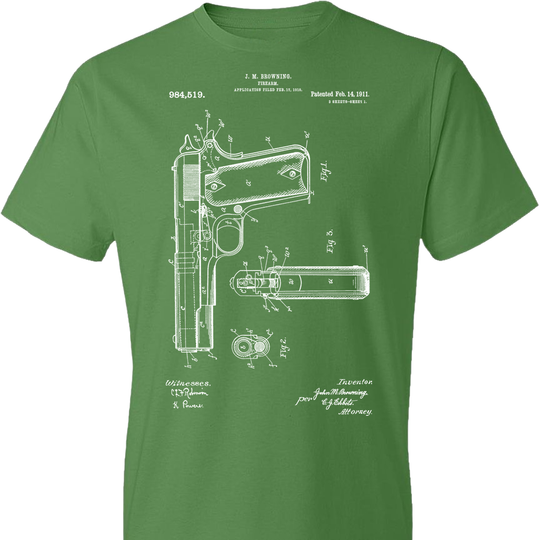 Colt Browning 1911 Handgun Patent Men's Tshirt - Green 