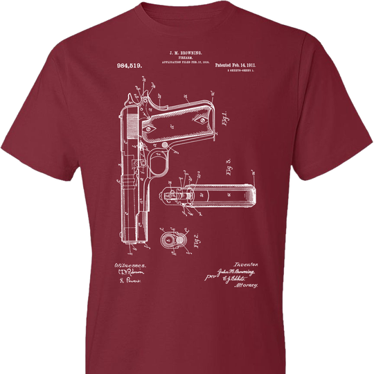 Colt Browning 1911 Handgun Patent Men's Tshirt - Independence Red
