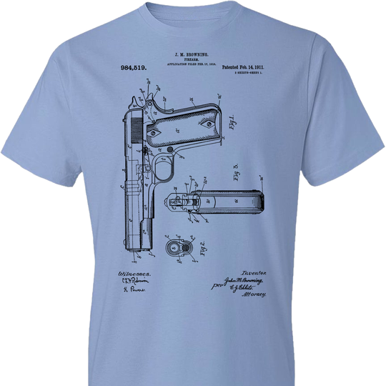 Colt Browning 1911 Handgun Patent Men's Tshirt - Light Blue