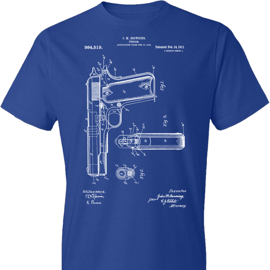 Colt Browning 1911 Handgun Patent Men's Tshirt - Blue