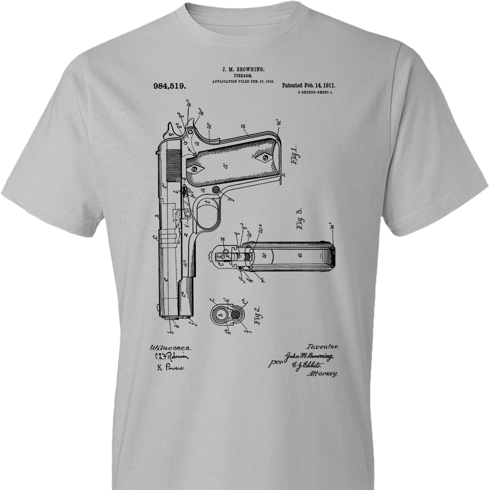 Colt Browning 1911 Handgun Patent Men's Tshirt - Silver
