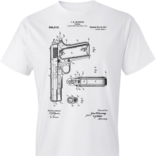 Colt Browning 1911 Handgun Patent Men's Tshirt - White