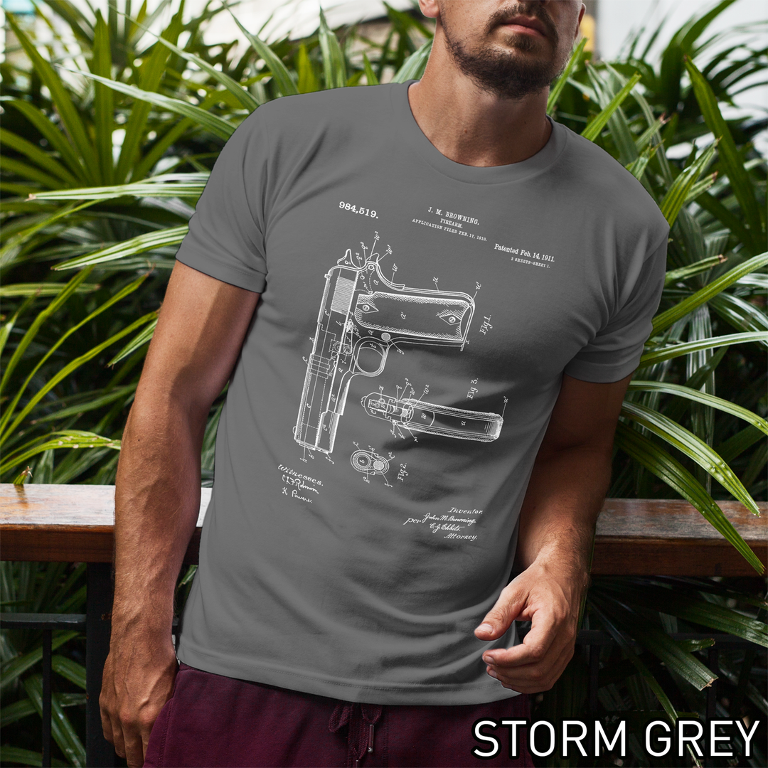 Colt Browning 1911 Handgun Patent Men's Tshirt - Storm Grey