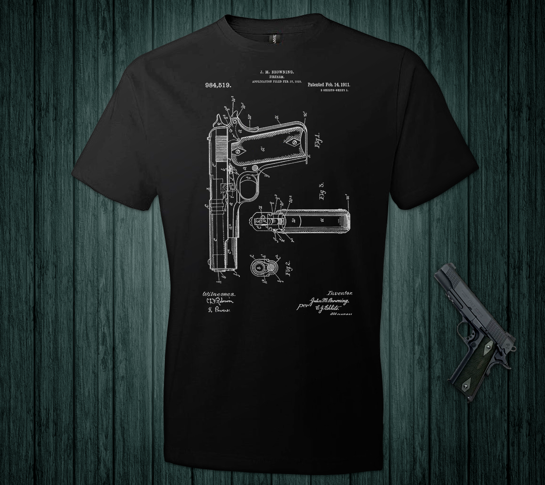 Colt Browning 1911 Handgun Patent Men's Tshirt - Black