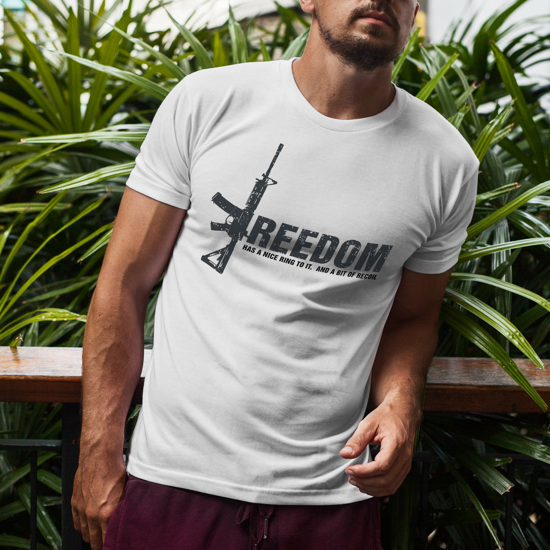 Freedom Has a Nice Ring to It. And a Bit of Recoil - Men's Pro Gun Clothing - White T Shirts
