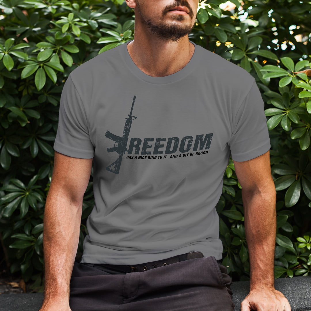 Freedom Has a Nice Ring to It. And a Bit of Recoil - Men's Pro Gun Clothing - Grey T Shirts