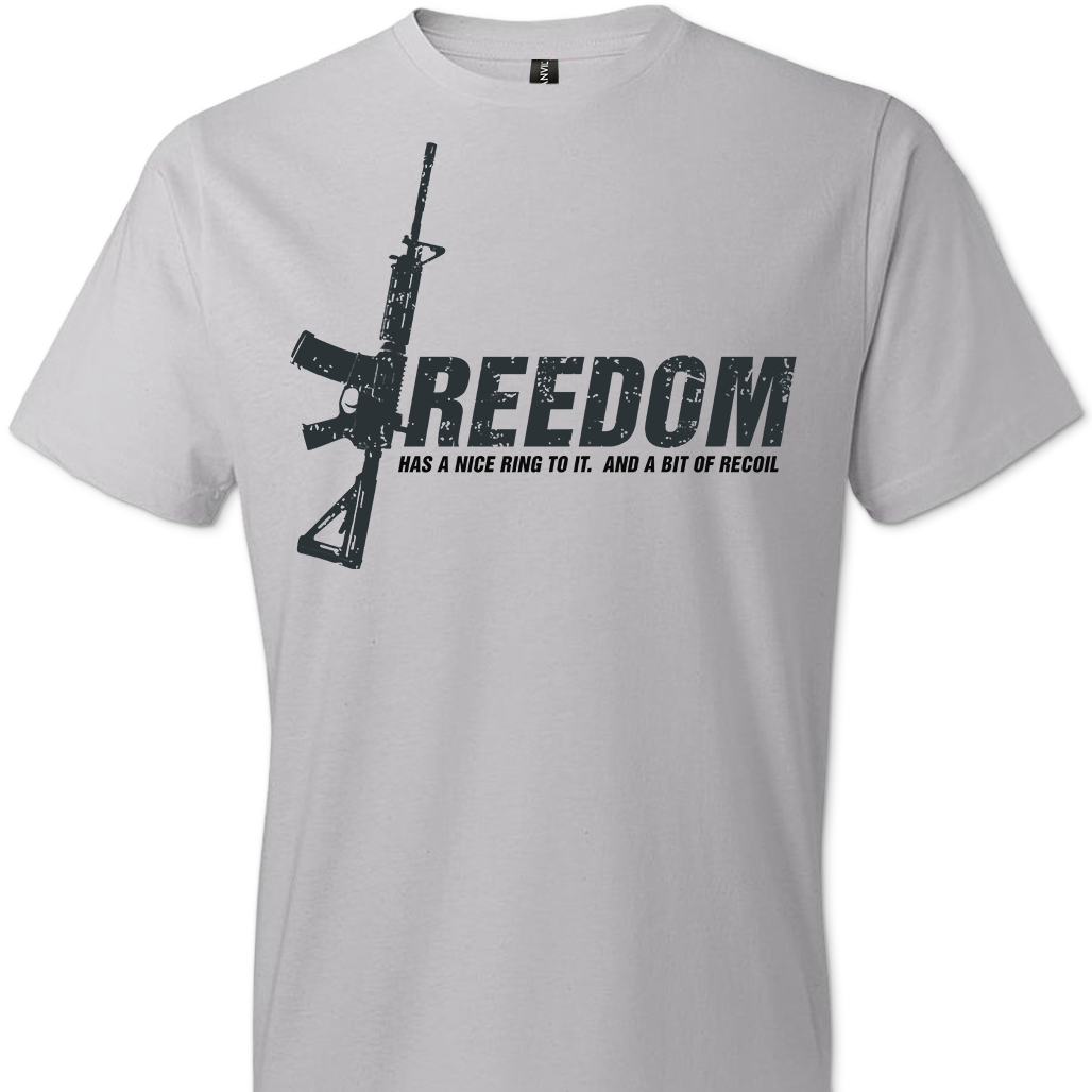 Freedom Has a Nice Ring to It. And a Bit of Recoil - Men's Pro Gun Clothing - Light Grey T Shirts