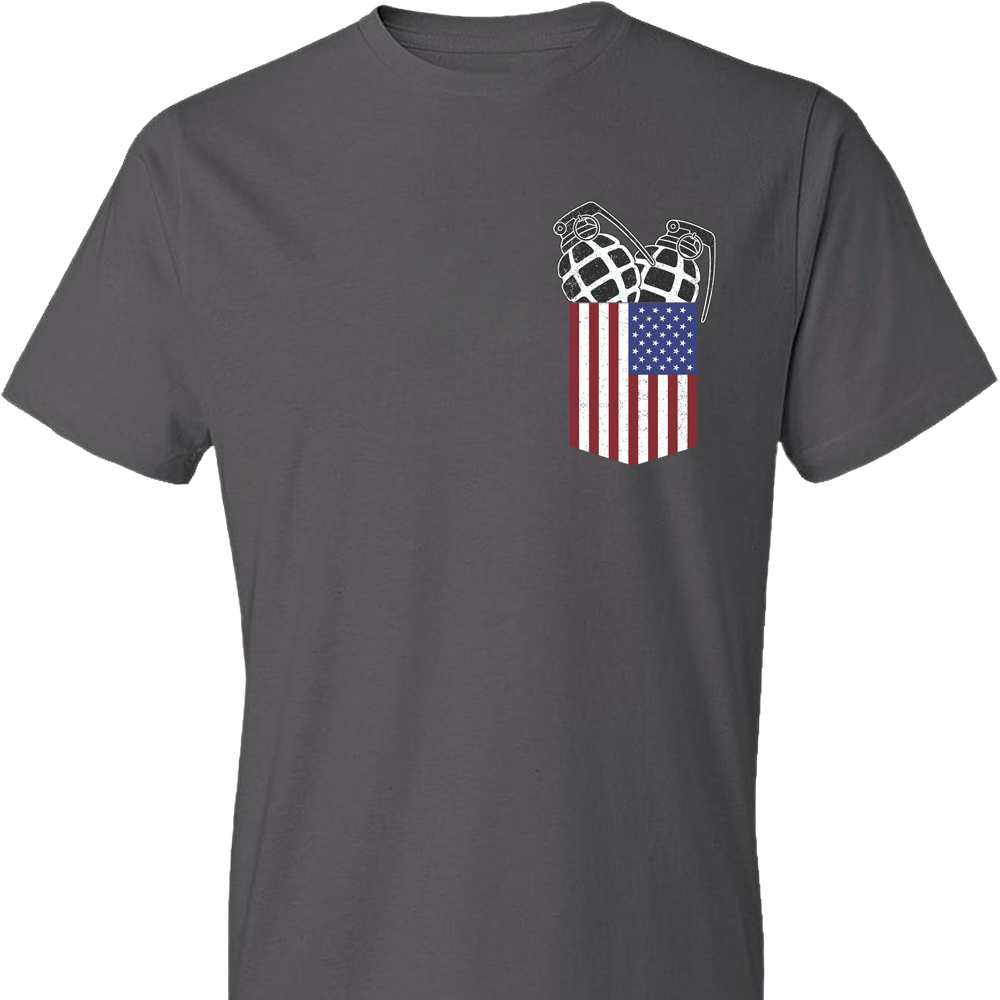 Pocket With Grenades Men's 2nd Amendment T-Shirt - Charcoal