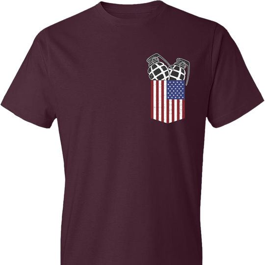 Pocket With Grenades Men's 2nd Amendment T-Shirt - Maroon