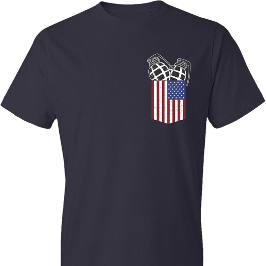 Pocket With Grenades Men's 2nd Amendment T-Shirt - Navy
