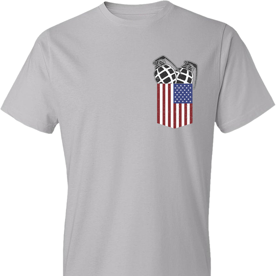 Pocket With Grenades Men's 2nd Amendment T-Shirt - Silver