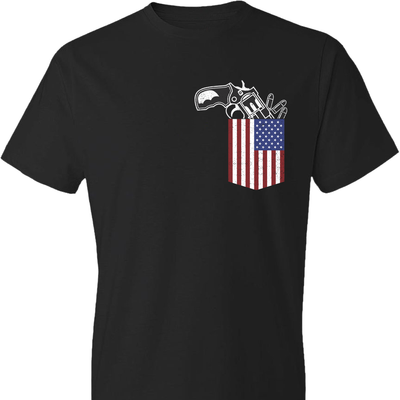 Gun in the Pocket, USA Flag-2nd Amendment Men's T Shirts-Black