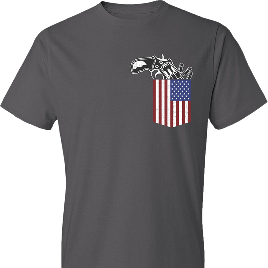 Gun in the Pocket, USA Flag-2nd Amendment Men's T Shirts-Dark Grey