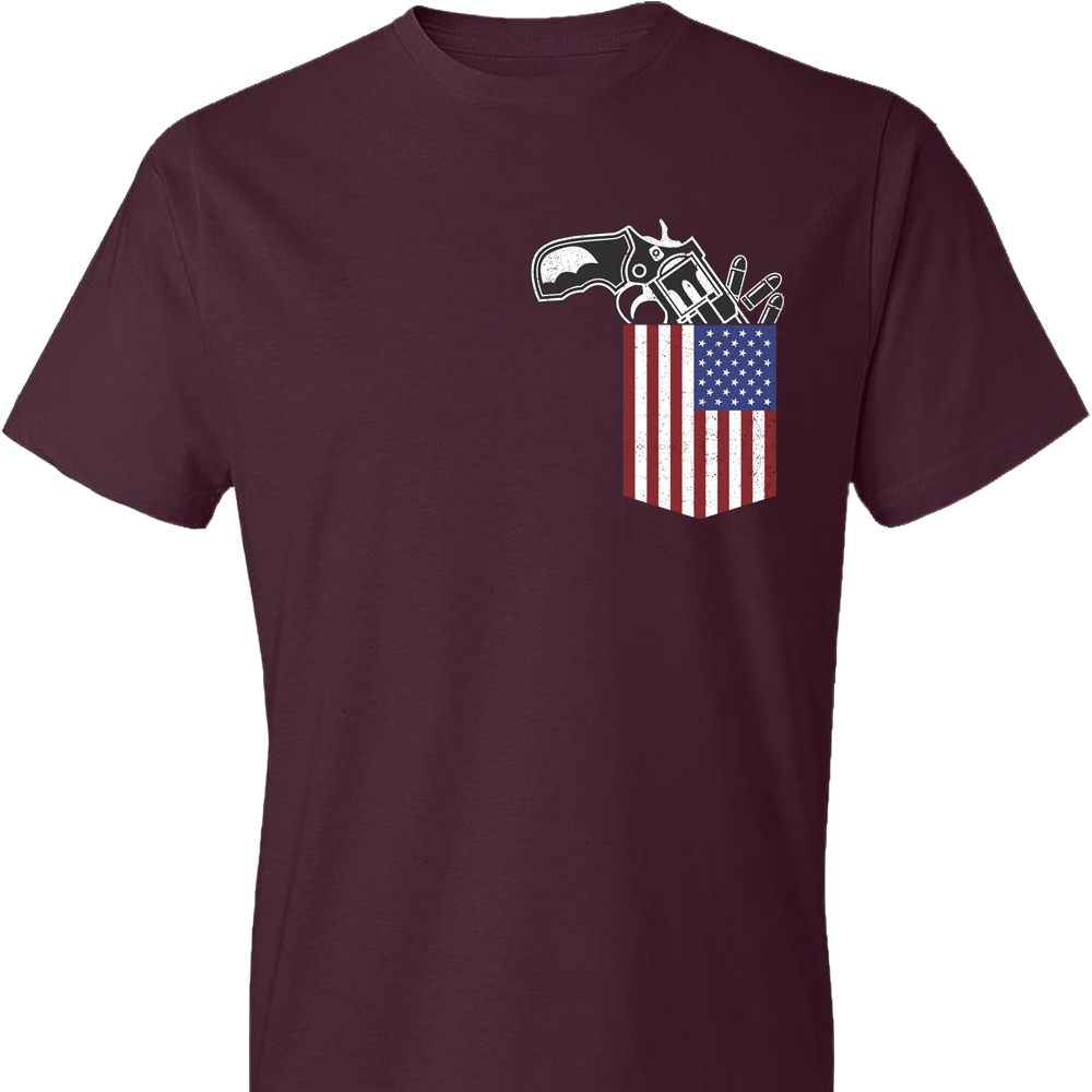 Gun in the Pocket, USA Flag-2nd Amendment Men's T Shirts-Maroon