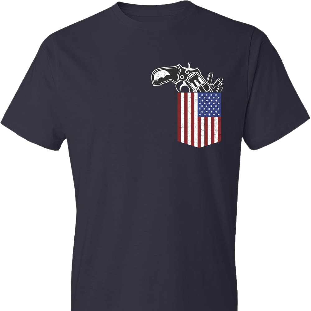 Gun in the Pocket, USA Flag-2nd Amendment Men's T Shirts-Navy