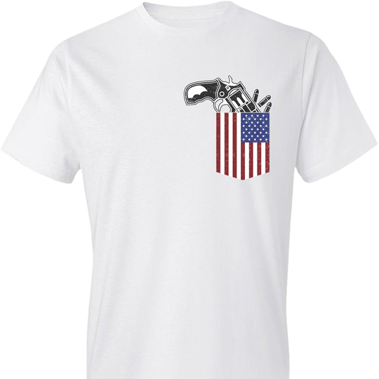 Gun in the Pocket, USA Flag-2nd Amendment Men's T Shirts-White